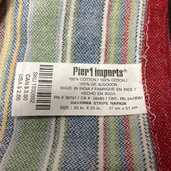 Pier 1 Havanna Stripe Cotton Cloth Fabric Napkins Lot of 8 - Picture 3 of 3